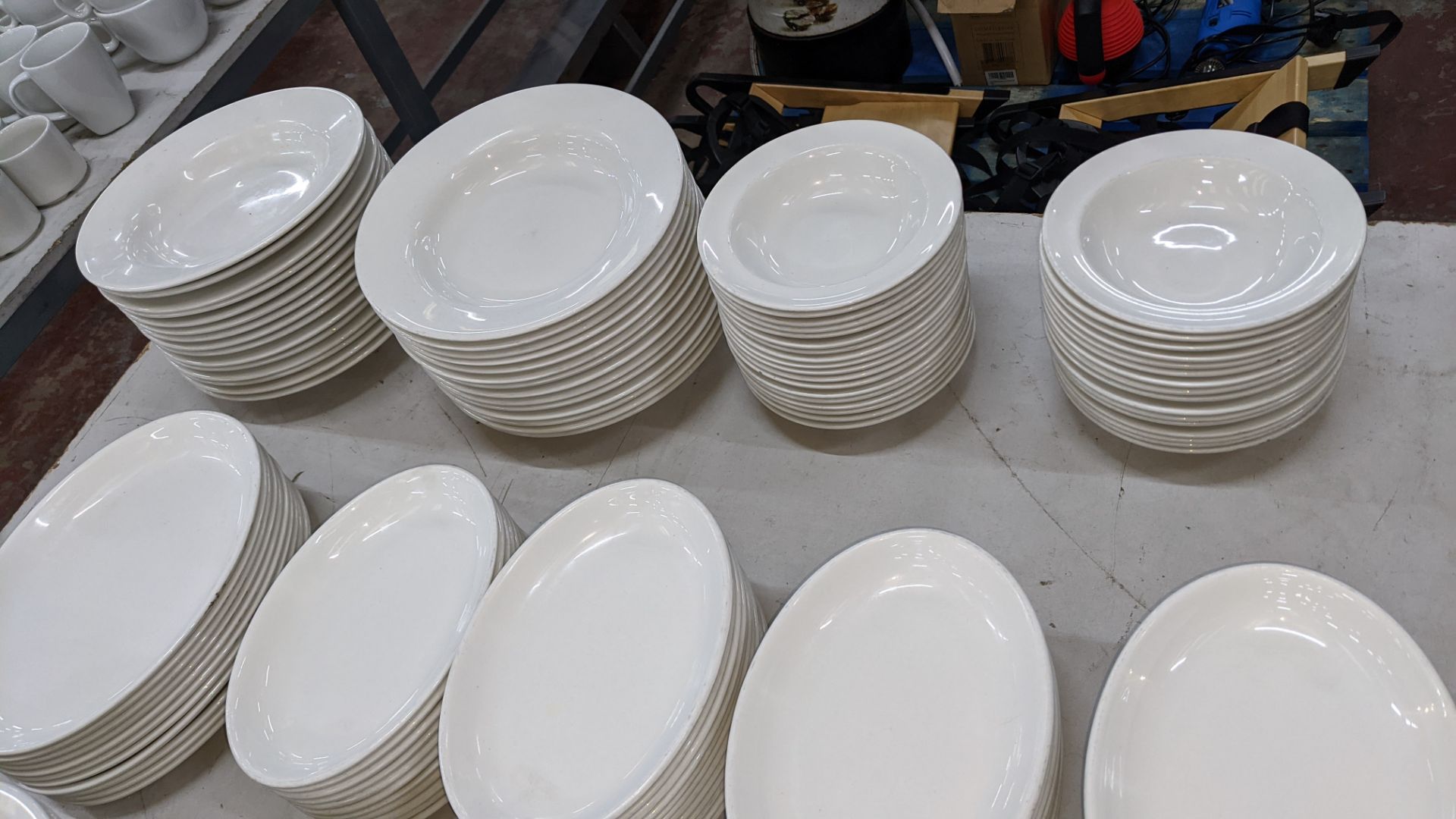 The contents of a table of assorted round & oval white dishes by Churchill - Image 6 of 10