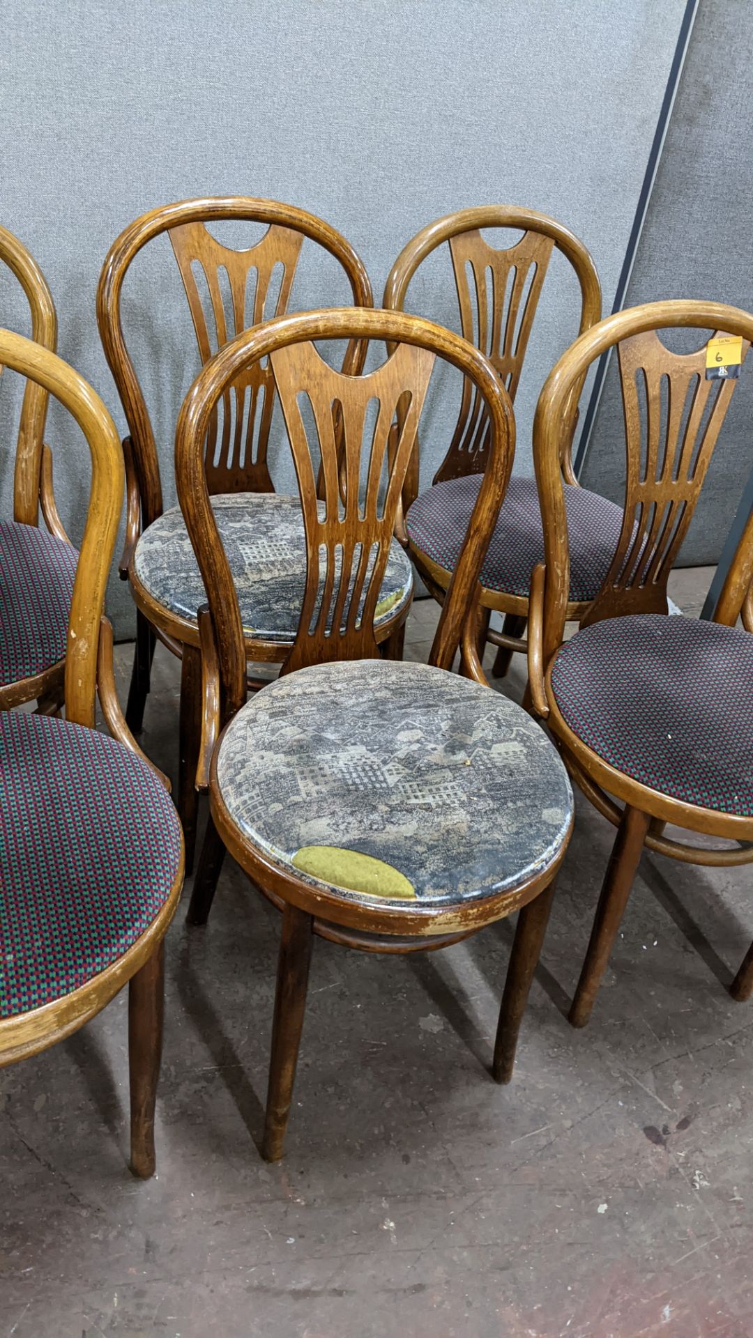 6 off upholstered wooden dining chairs - Image 4 of 6