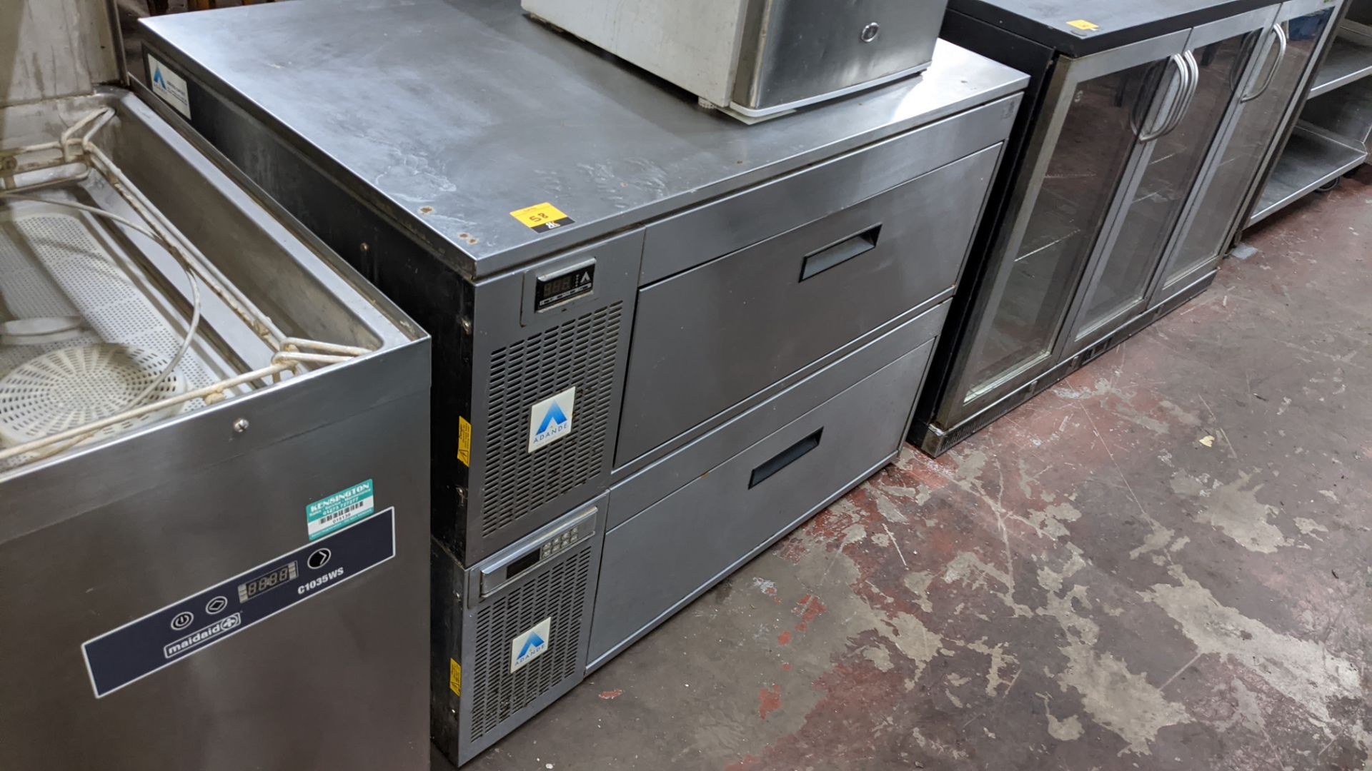 Refrigerated stainless steel prep cabinet with twin sliding drawers - suitable for stacking on top o