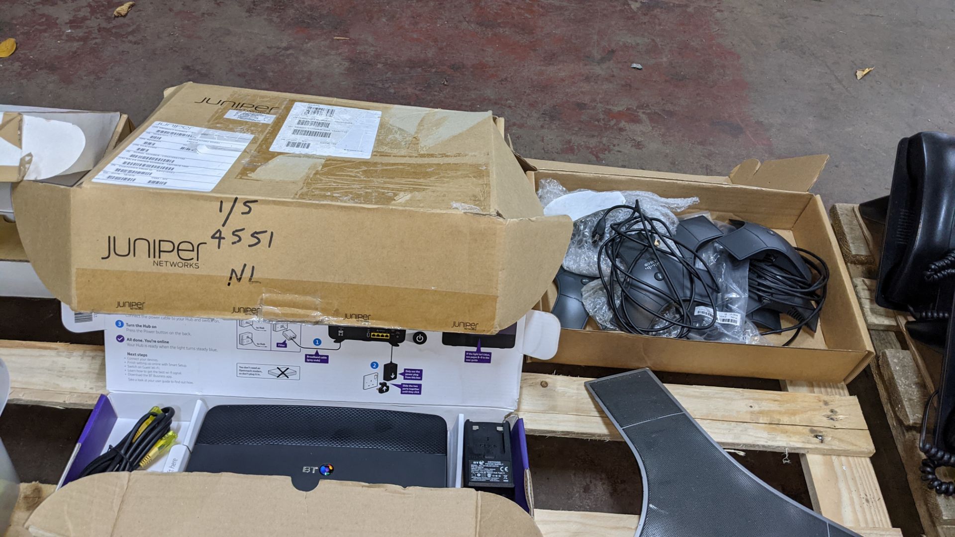 Contents of a pallet of assorted communications items including conference phones, cables, routers & - Image 7 of 9