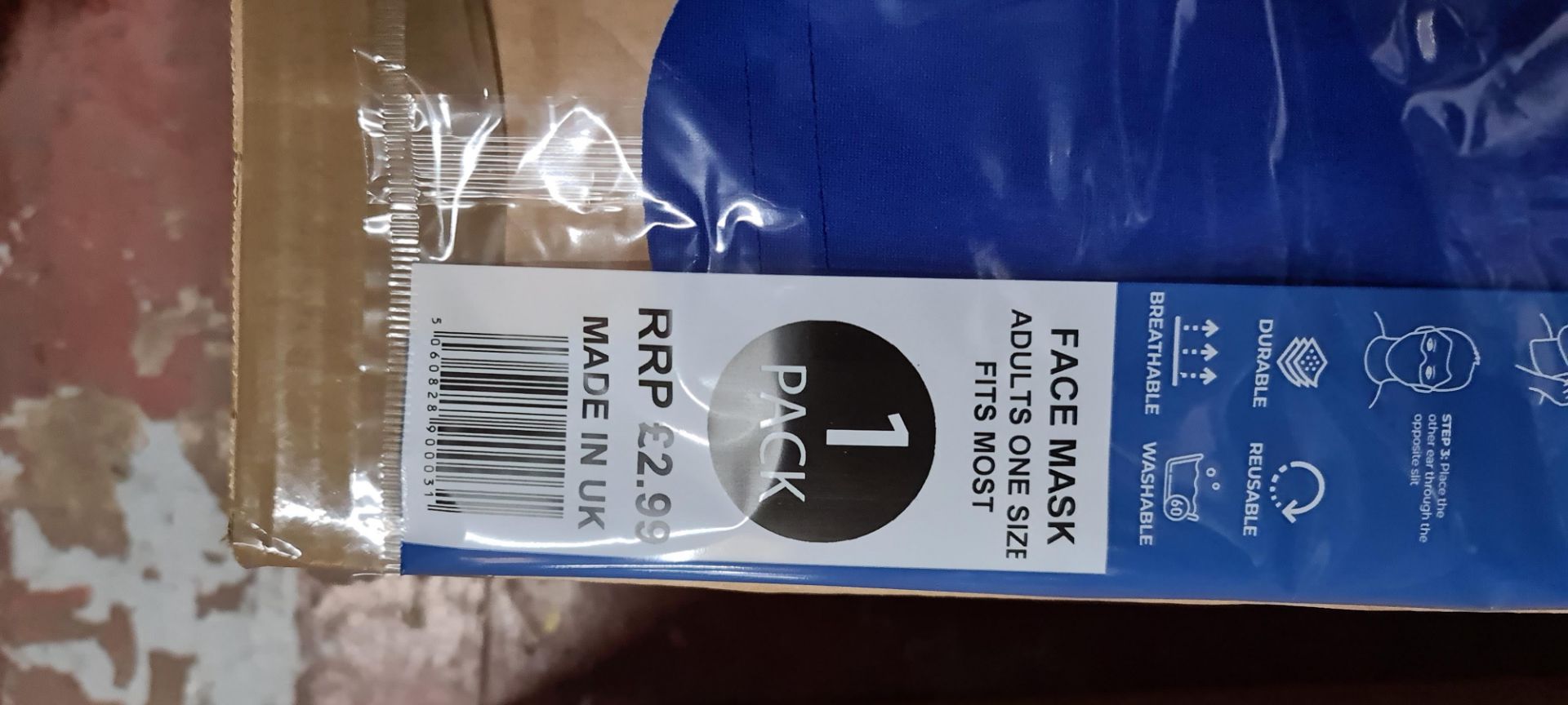 100 off adult face masks, individually packaged, in royal blue - Image 6 of 7