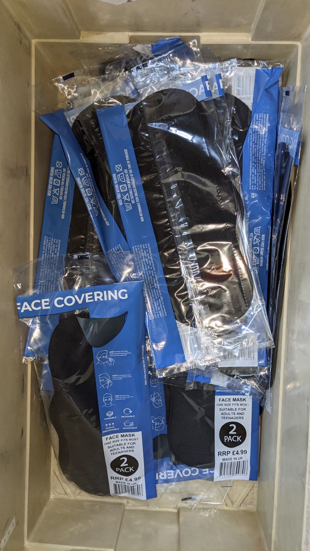 100 off adult face masks, packaged in twin packs in plain black. This lot consists of 50 twin packs - Image 8 of 9