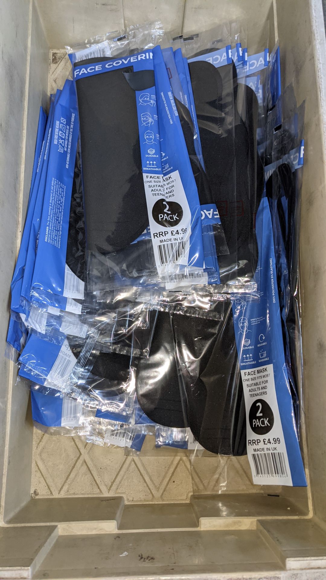 100 off adult face masks, packaged in twin packs in plain black. This lot consists of 50 twin packs - Image 7 of 9