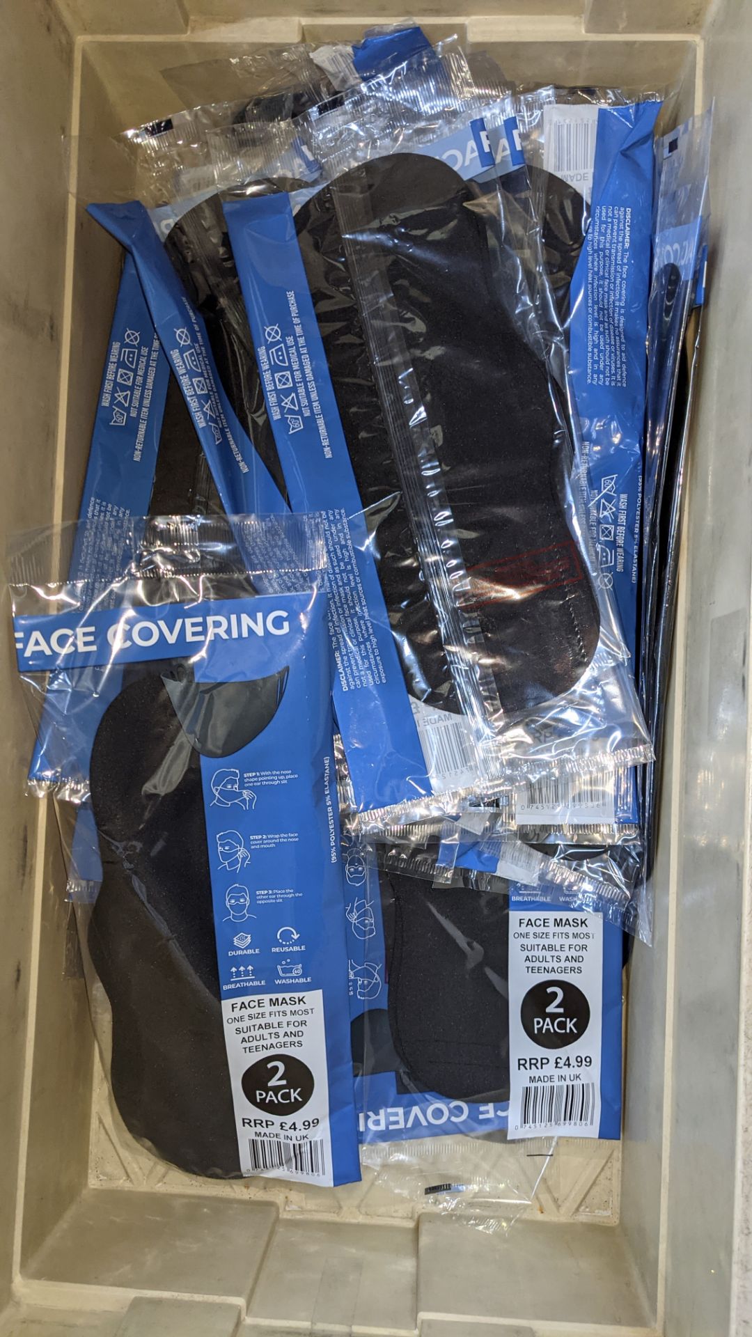 100 off adult face masks, packaged in twin packs in plain black. This lot consists of 50 twin packs - Image 9 of 9