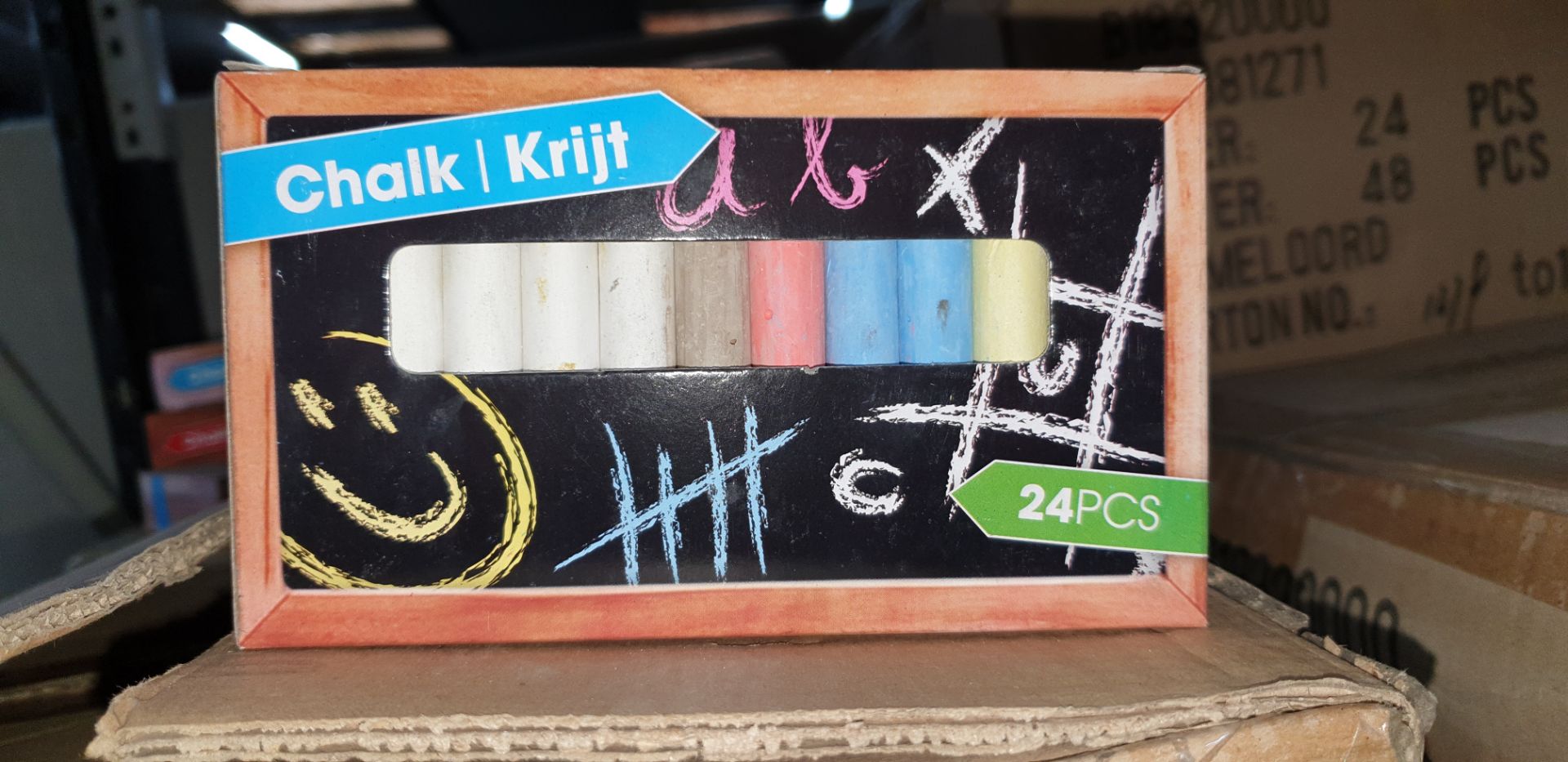 127 boxes of chalk, each box containing 24 pieces