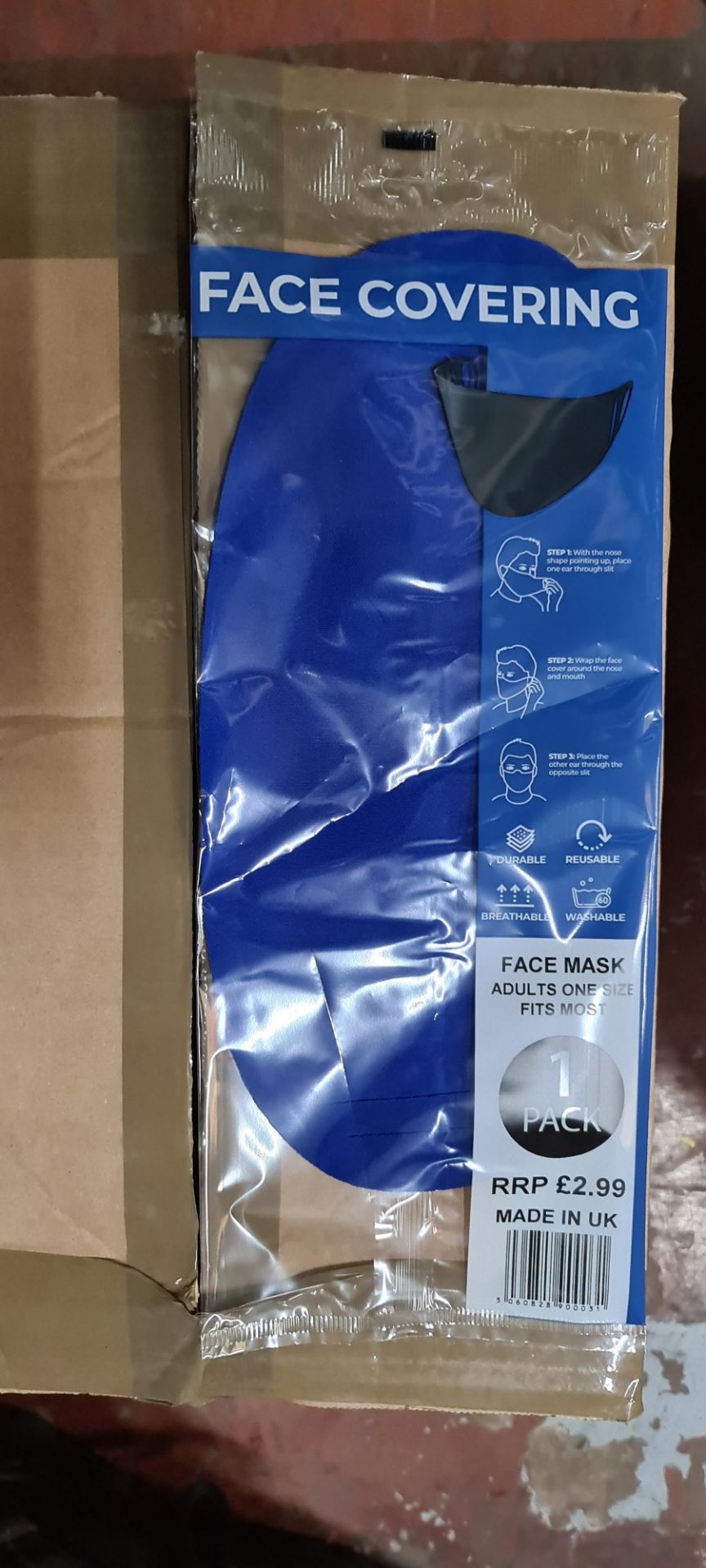 100 off adult face masks, individually packaged, in royal blue