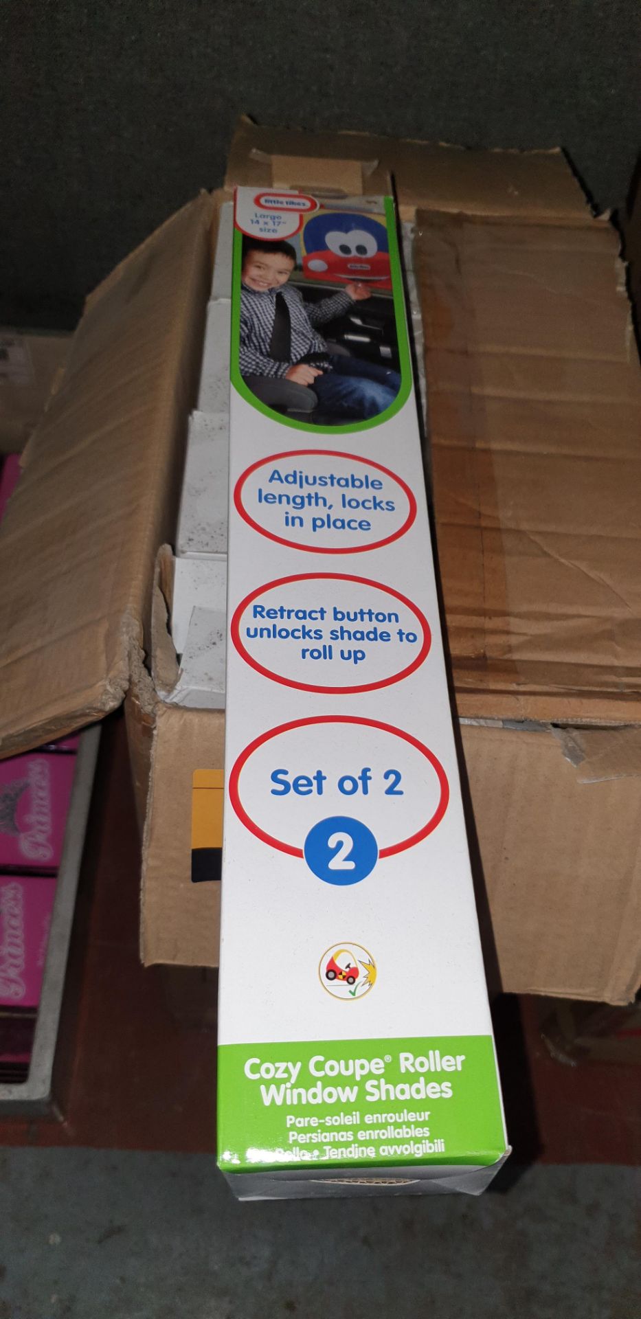 Box of Little Tikes car roller window shades