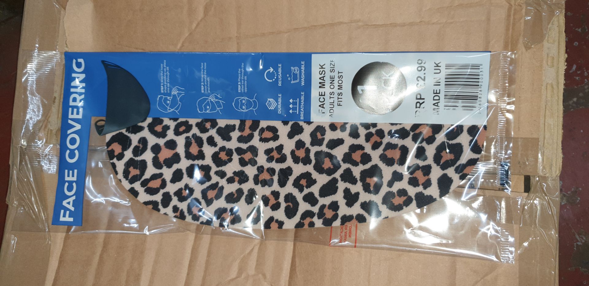 100 off adult face masks, individually packaged, in leopard print - Image 2 of 7