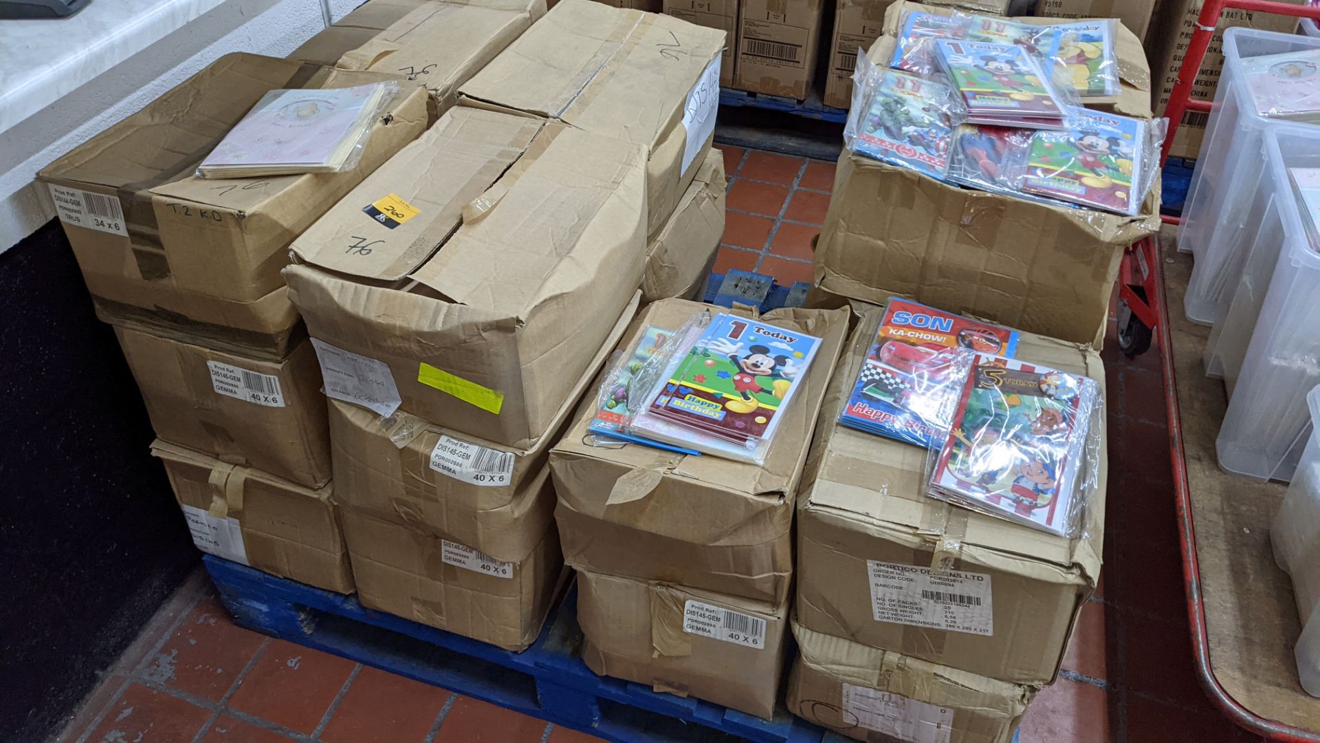 The contents of a pallet of assorted greetings cards comprising 10 boxes of Disney & other branded a