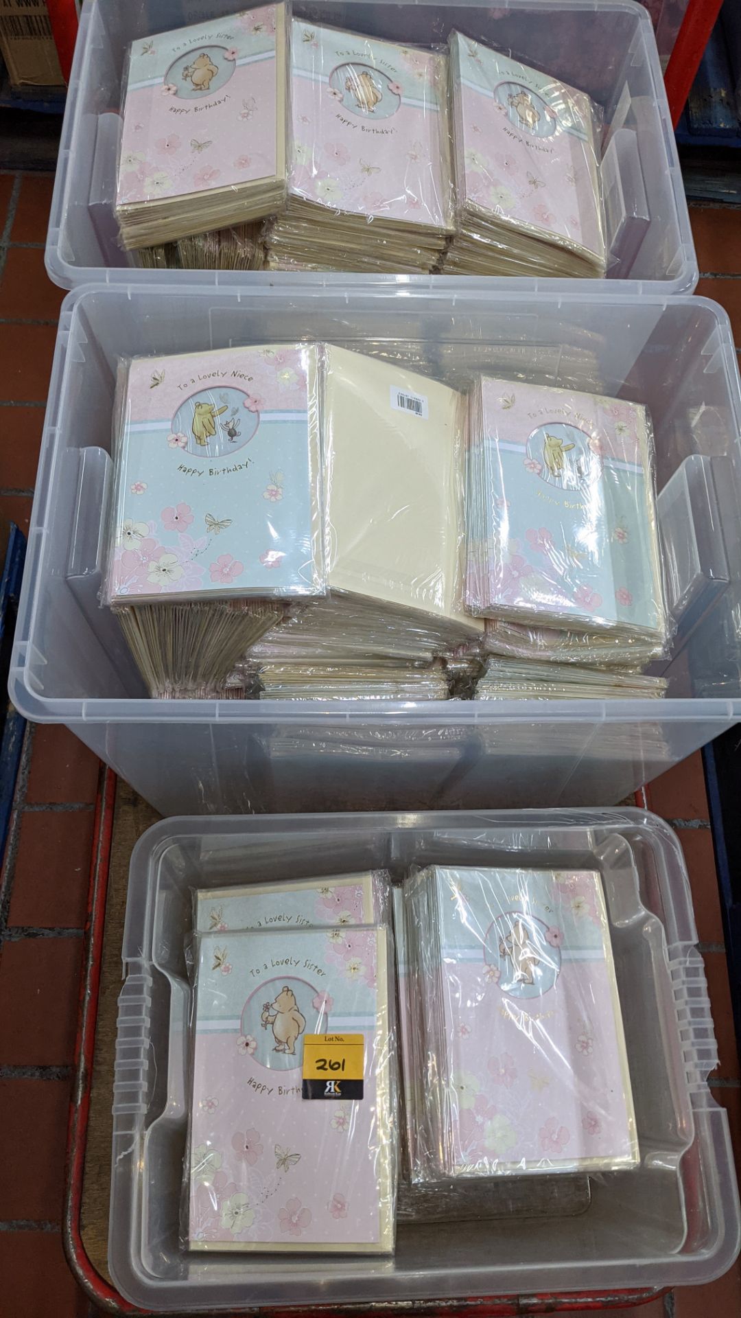 The contents of 3 crates of Winnie-the-Pooh sister & niece birthday cards