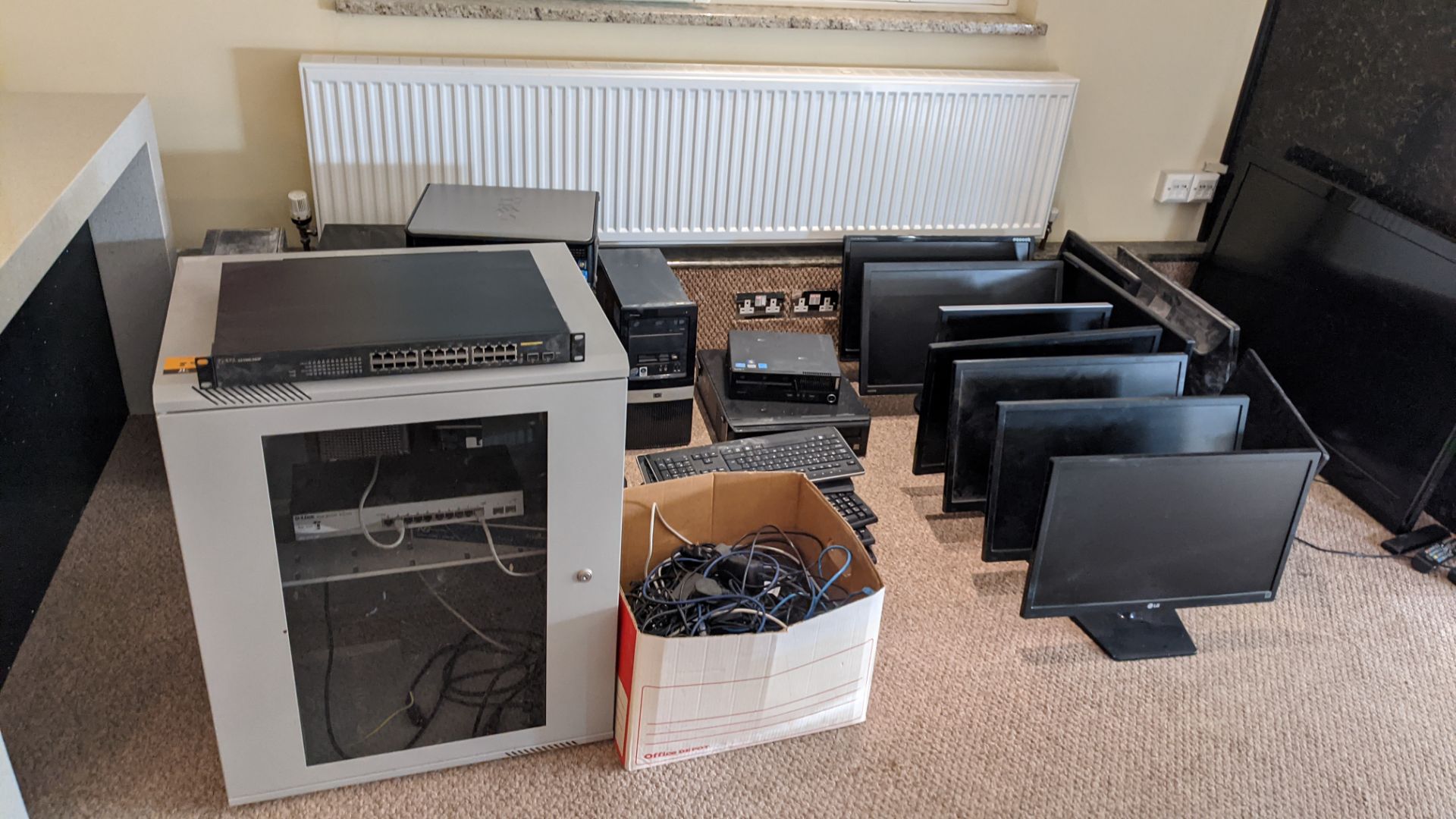 Quantity of IT equipment comprising router cabinet, approx. 10 desktop computers plus monitors, keyb - Image 2 of 21