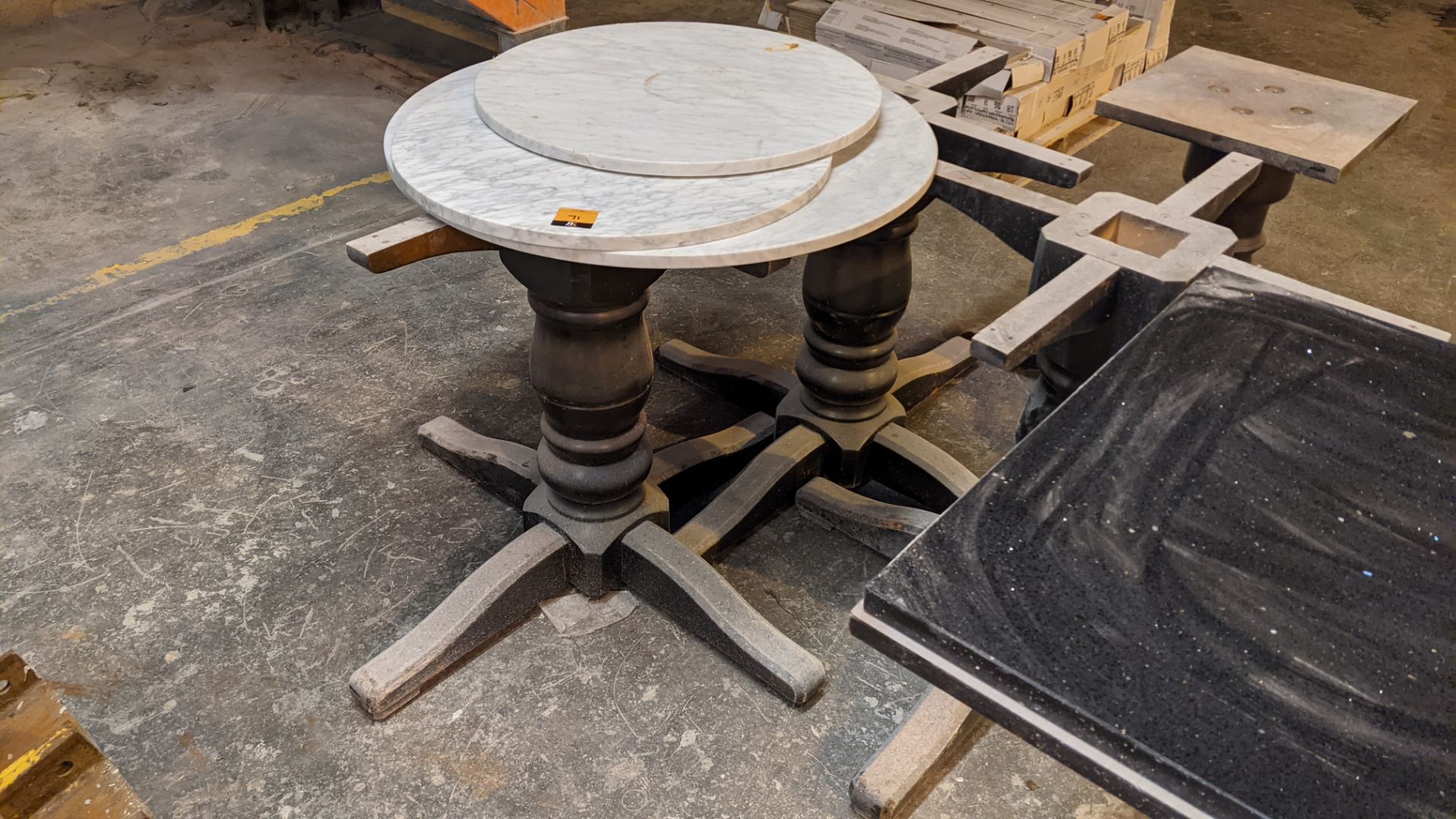 5 off assorted circular & square granite/quartz/marble table tops plus 4 off heavy-duty wooden turnt - Image 4 of 7