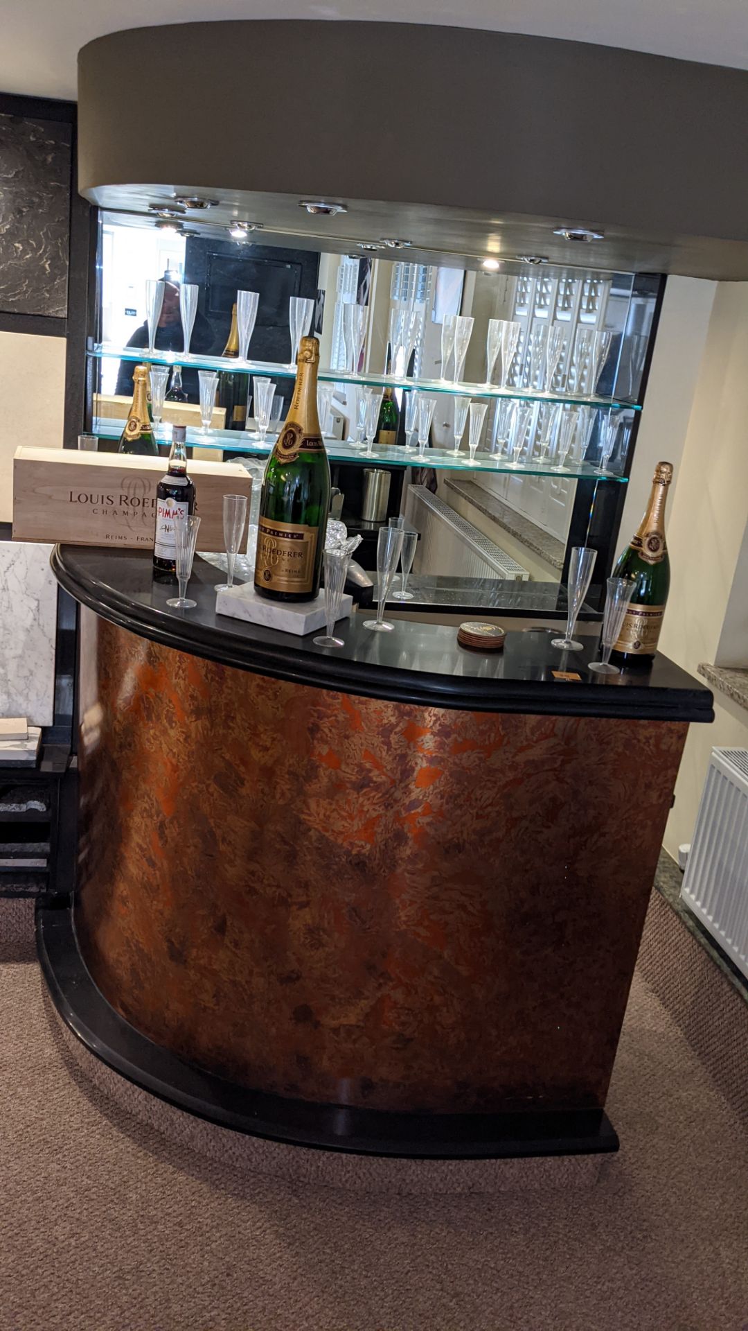 Corner bar arrangement including the various dummy champagne bottles & glasses situated on & around - Image 2 of 13