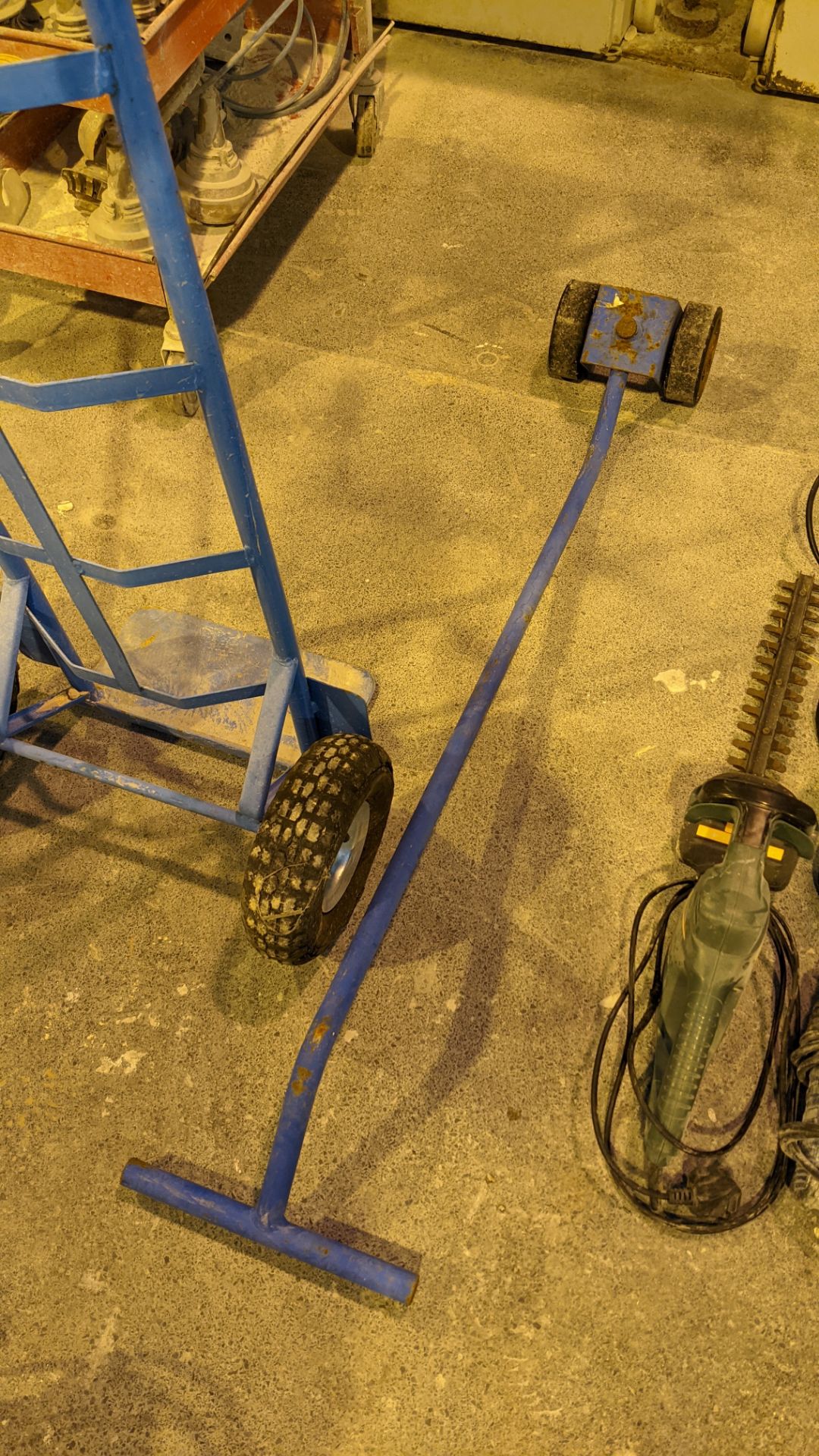 2 off blue metal trolleys comprising sack truck & long handled towing implement - Image 3 of 5