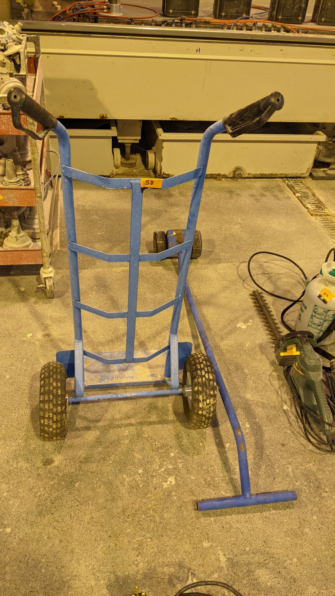 2 off blue metal trolleys comprising sack truck & long handled towing implement - Image 2 of 5