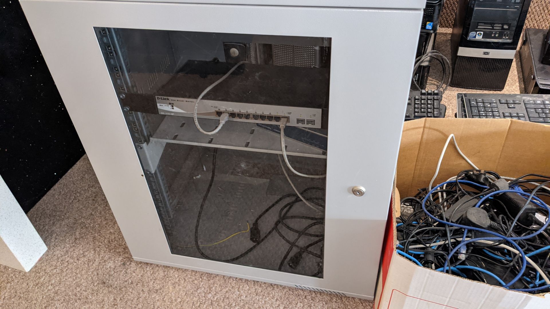 Quantity of IT equipment comprising router cabinet, approx. 10 desktop computers plus monitors, keyb - Image 17 of 21