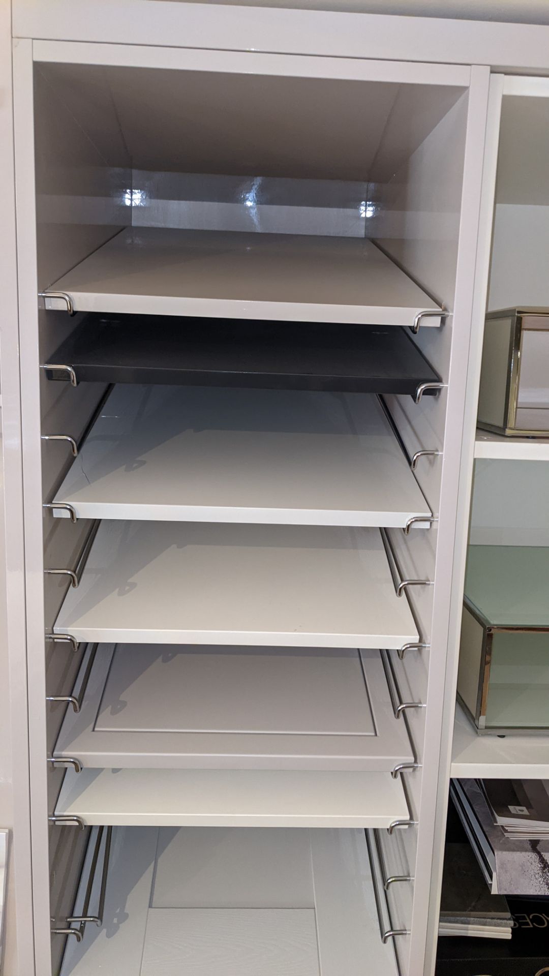 Large display unit in pale grey laminate including contents of assorted samples. This cupboard arran - Image 15 of 19