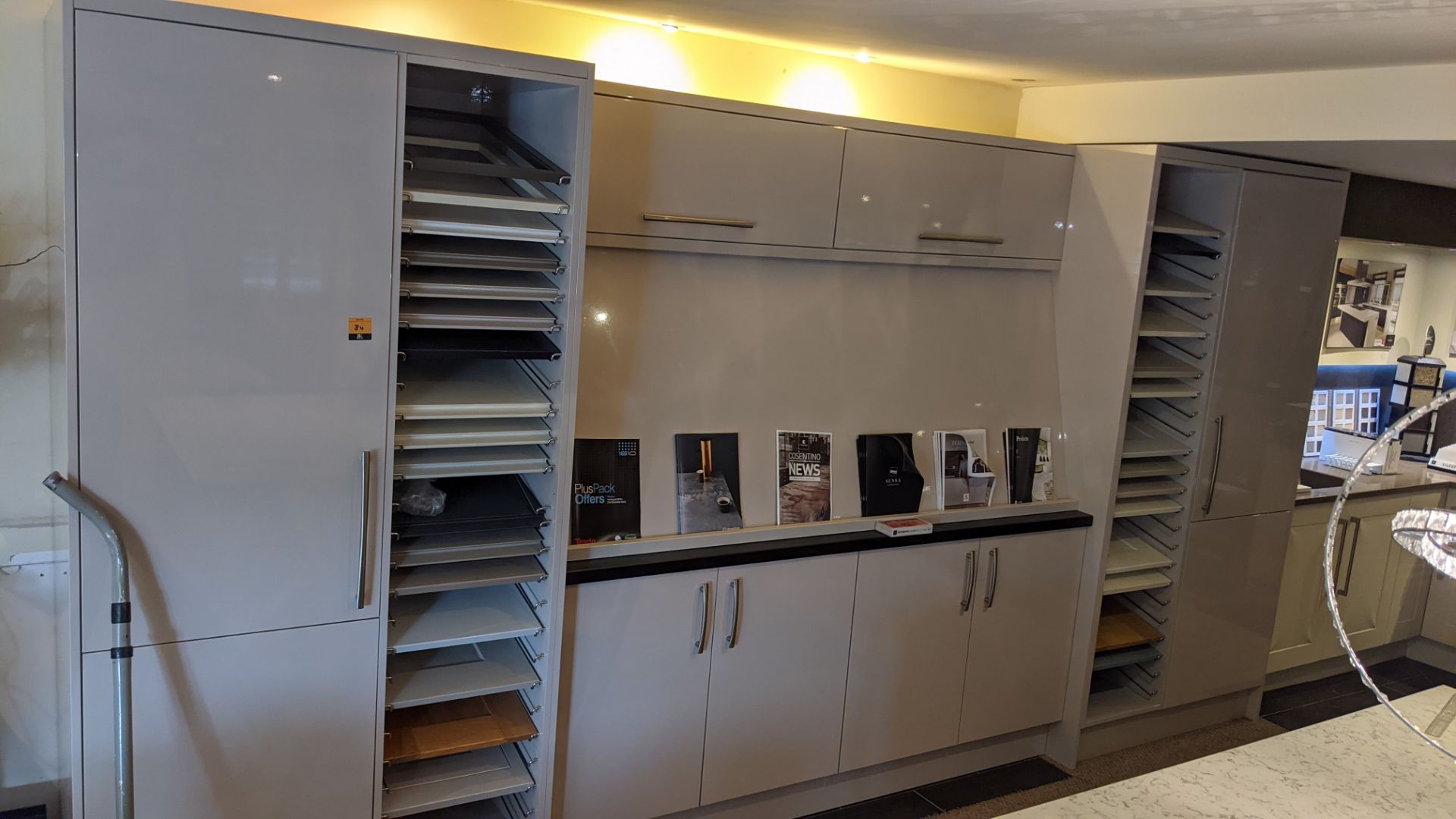 Large display unit in pale grey laminate including contents of assorted samples. This cupboard arran - Image 2 of 19