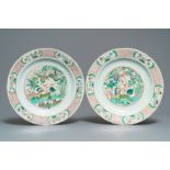 A pair of Chinese famille verte 'qilin and phoenix' dishes, Kangxi