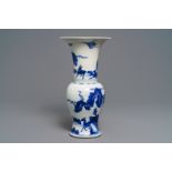 A Chinese blue and white 'deer and crane' yenyen vase, Kangxi