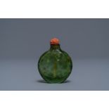 A Chinese biotite-sandwiched green glass snuff bottle, Imperial Glassworks, Beijing, 1720-1840