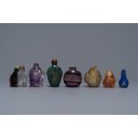 Seven Chinese hardstone, agate and quartz snuff bottles, 19/20th C.