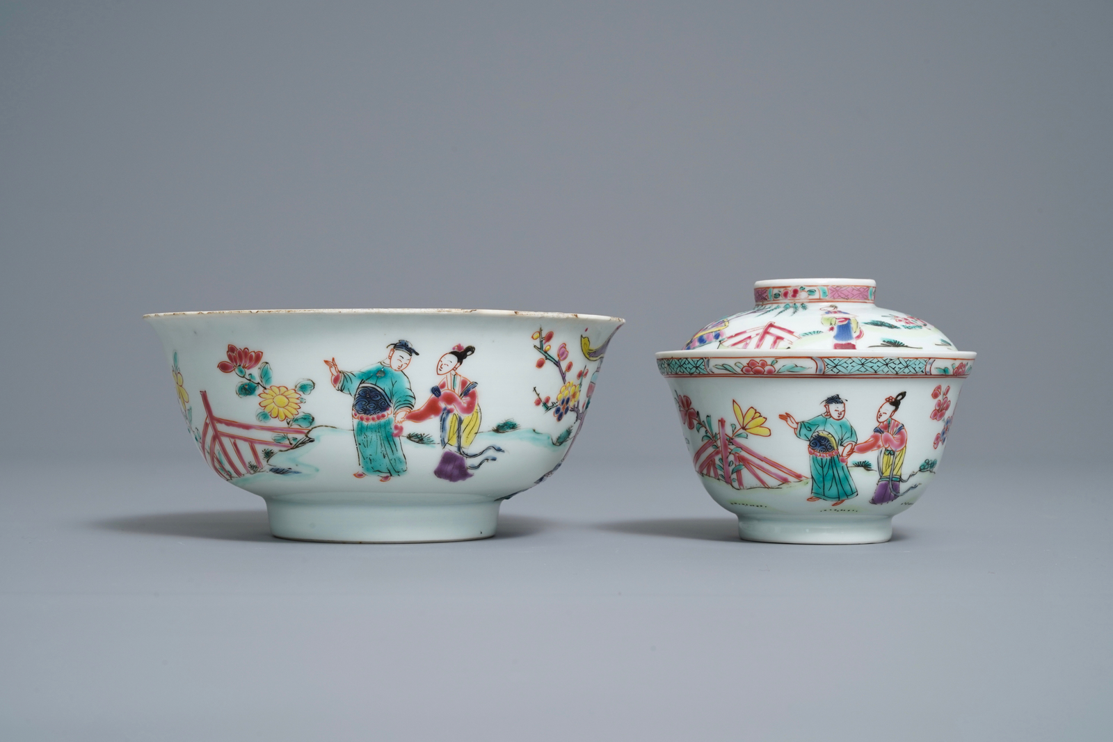 Two Chinese famille rose bowls and a plate, Yongzheng mark and of the period - Image 4 of 9