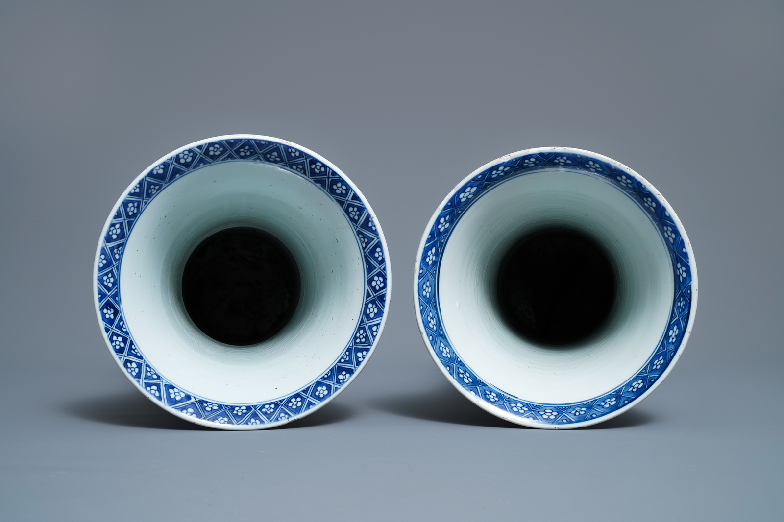 A large Chinese blue and white five-piece garniture with floral design, Kangxi - Image 5 of 10