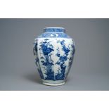 A Japanese blue and white octagonal Arita vase with floral design, Edo, 17th C.