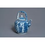 A Chinese blue and white wine ewer with figures, Wanli