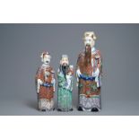 Three Chinese famille rose figures of star gods, 19/20th C.