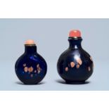 Two Chinese sapphire-blue aventurine-glass snuff bottles, 18/19th C.