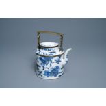 A large Chinese blue and white Vietnamese market 'Bleu de Hue' teapot with qilins, 19th C.