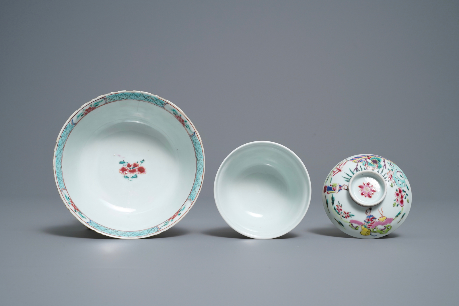 Two Chinese famille rose bowls and a plate, Yongzheng mark and of the period - Image 8 of 9