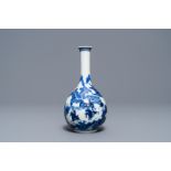 A Chinese blue and white bottle vase with figures in a landscape, Kangxi