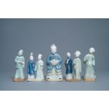 Eight Chinese blue, white and celadon-glazed biscuit models, Qianlong/Jiaqing