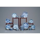 Sixteen Chinese blue and white cups and saucers, Kangxi