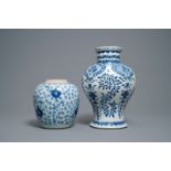 Two Chinese blue and white vases with floral design, Kangxi