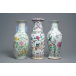 Three various Chinese famille rose vases, 19th C.