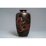 A large Japanese bronze vase with a koi, Meiji, 19th C.