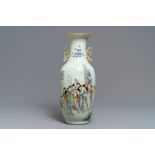 A Chinese famille rose two-sided design vase, 19/20th C.