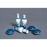 Three Chinese blue & white vases and covered boxes, Hatcher cargo shipwreck, Transitional period