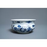 A Chinese blue and white censer with antiquities, Kangxi