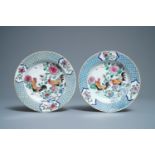 A pair of Chinese famille rose 'rooster' plates, Yongzheng