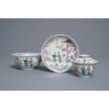 Two Chinese famille rose bowls and a plate, Yongzheng mark and of the period