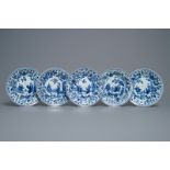 Five Chinese blue and white 'Romance of the Western Chamber' dishes, Kangxi