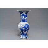 A Chinese blue and white 'deer and crane' yenyen vase, Kangxi