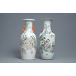 Two Chinese qianjiang cai vases with ladies in a garden, 19/20th C.