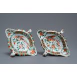 A pair of Chinese famille verte sauce boats with phoenixes, Kangxi