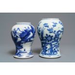 Two Chinese blue and white vases with landscapes and birds among flowers, Kangxi